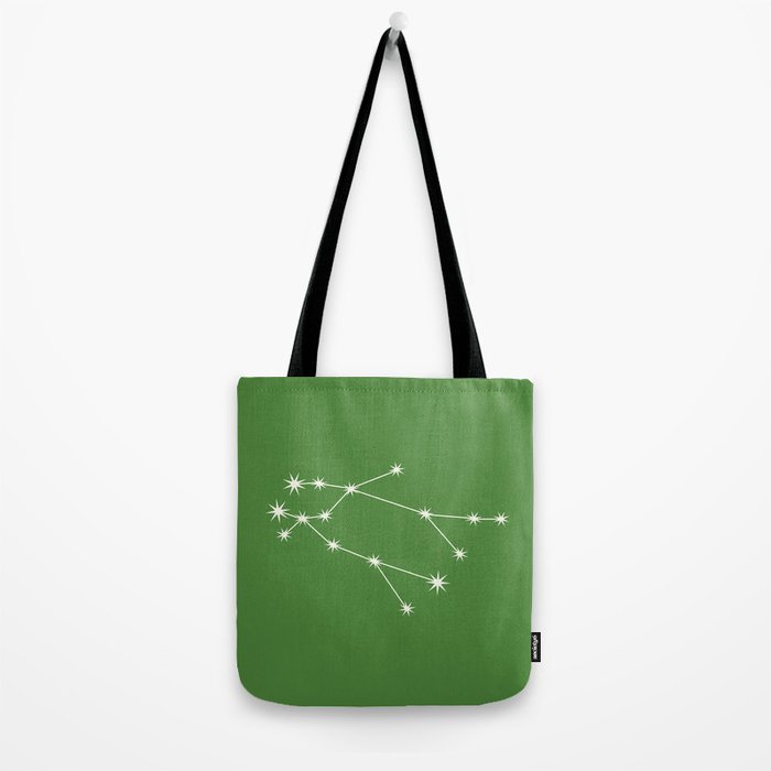 Gemini Zodiac Star Constellation Line Art Kelly Green Tote Bag Gallery Image 2