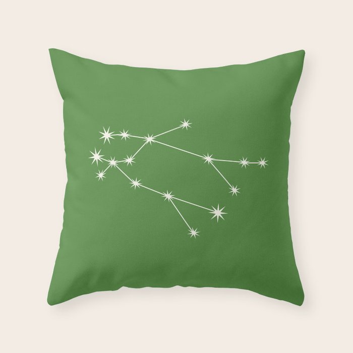 Gemini Zodiac Star Constellation Line Art Kelly Green Throw Pillow Gallery Image 1