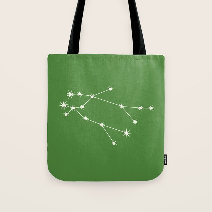 Gemini Zodiac Star Constellation Line Art Kelly Green Tote Bag Gallery Image 1