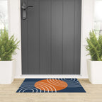 Mid Century Modern Geometric 133 in Navy Blue and vintage orange (Sun and Rainbow Abstract) Welcome Mat Gallery Image 3