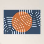 Mid Century Modern Geometric 133 in Navy Blue and vintage orange (Sun and Rainbow Abstract) Welcome Mat Gallery Image 1