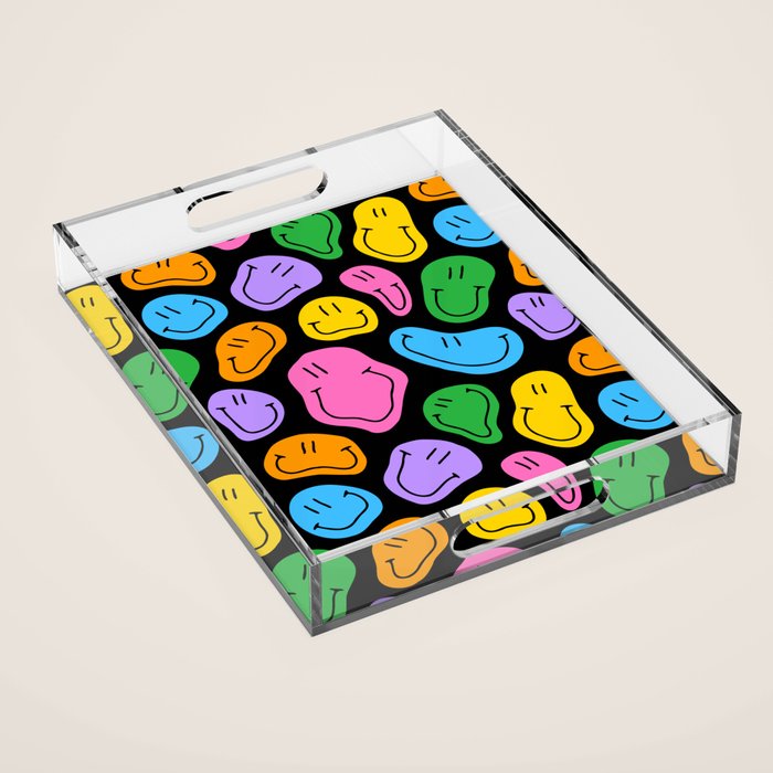 Colorful smiling happy face cartoon pattern Acrylic Tray Gallery Image 1