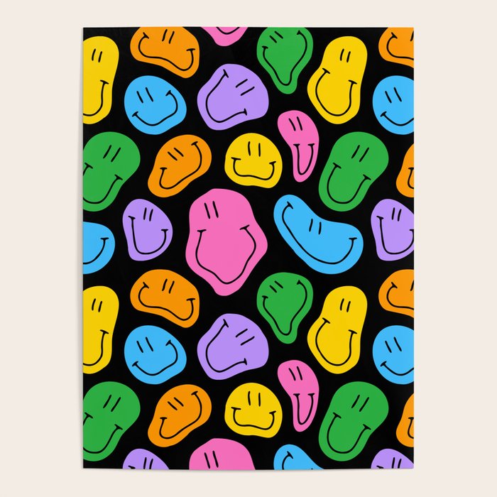 Colorful smiling happy face cartoon pattern Poster Gallery Image 1