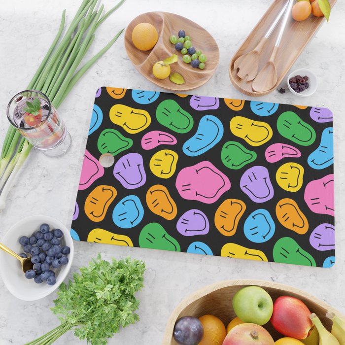 Colorful smiling happy face cartoon pattern Cutting Board Gallery Image 2