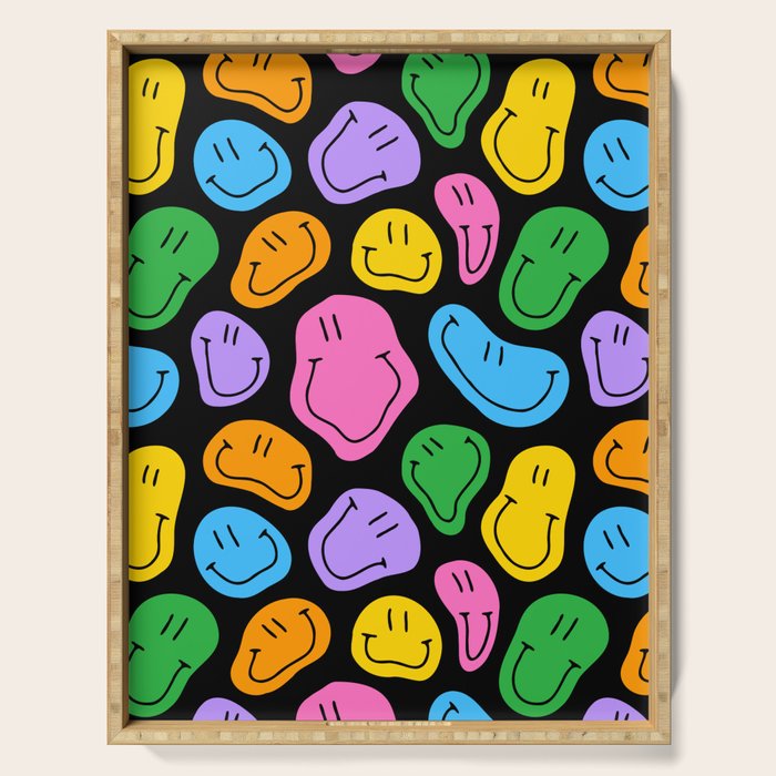 Colorful smiling happy face cartoon pattern Serving Tray Gallery Image 1