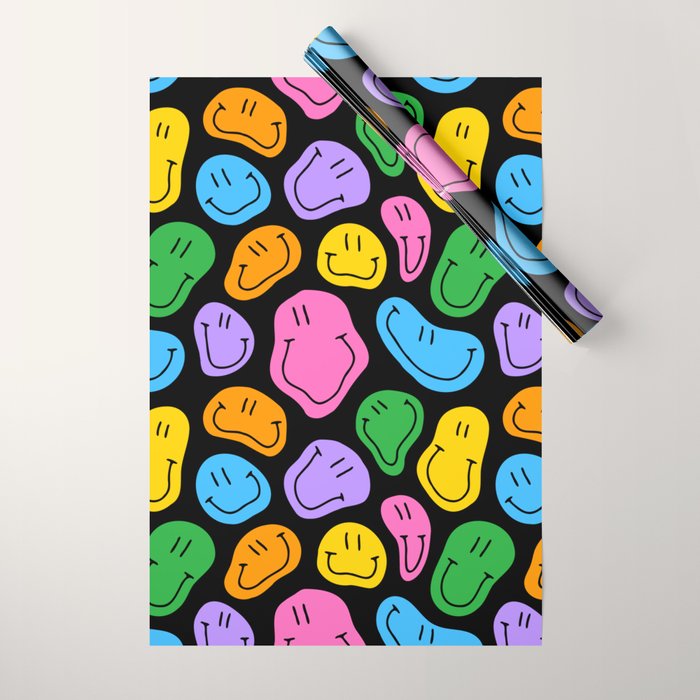 Colorful smiling happy face cartoon pattern Wrapping Paper Gallery Image 1
