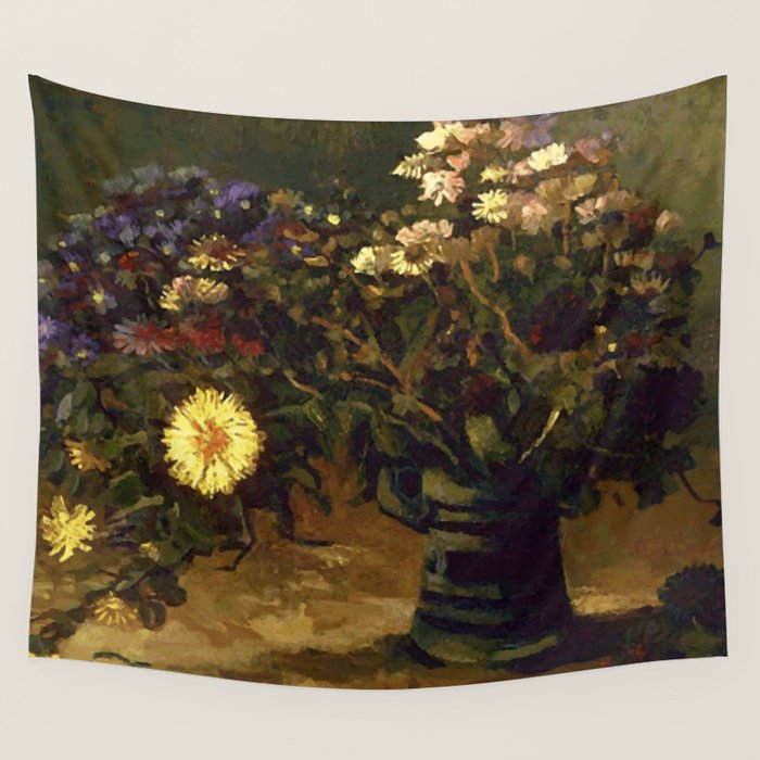 Van Gogh Still Life Bouquet of Daisies Vector Art Wall Tapestry Gallery Image 4