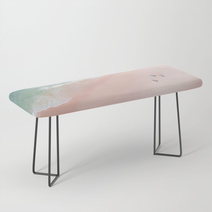 Surf Yoga II - Aerial Pink Beach Print - Ocean - Sea Travel photography by Ingrid Beddoes Bench Gallery Image 1