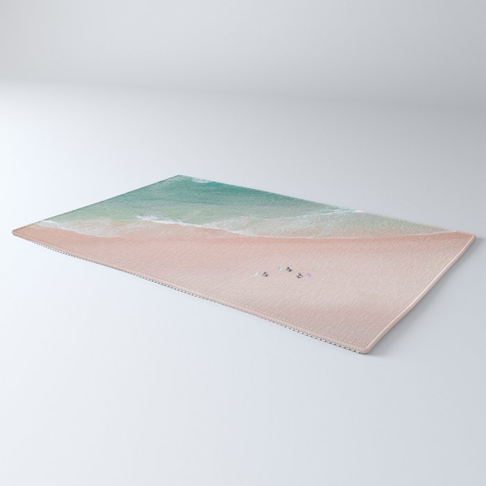 Surf Yoga II - Aerial Pink Beach Print - Ocean - Sea Travel photography by Ingrid Beddoes Rug Gallery Image 3