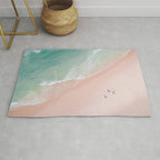 Surf Yoga II - Aerial Pink Beach Print - Ocean - Sea Travel photography by Ingrid Beddoes Rug Gallery Image 1
