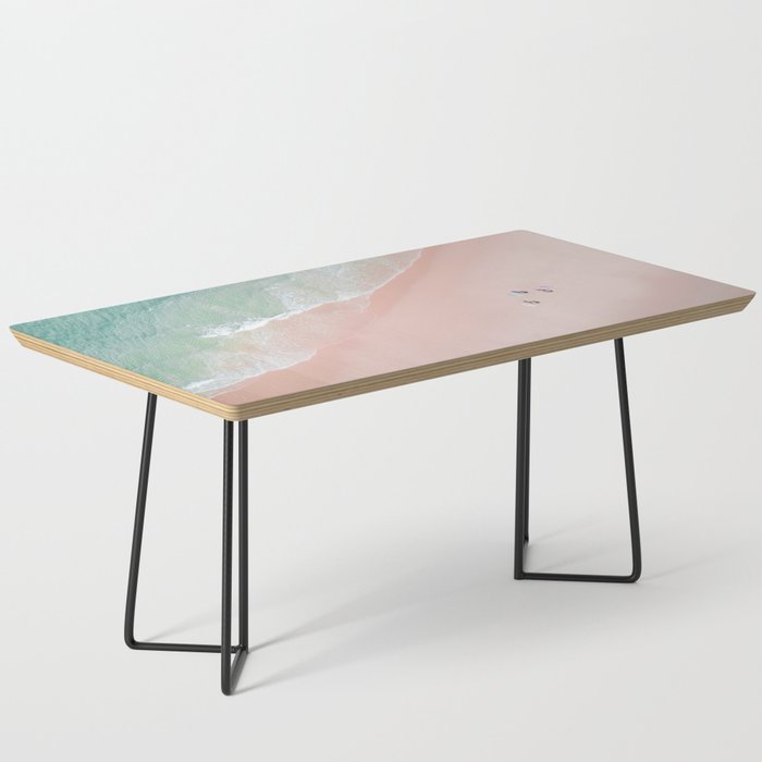 Surf Yoga II - Aerial Pink Beach Print - Ocean - Sea Travel photography by Ingrid Beddoes Coffee Table Gallery Image 1