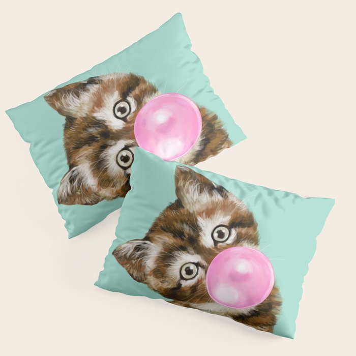 Bubble Gum Baby Cat in Green Pillow Sham Gallery Image 3