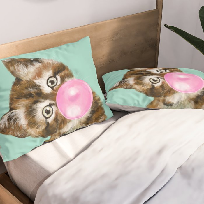 Bubble Gum Baby Cat in Green Pillow Sham Gallery Image 2