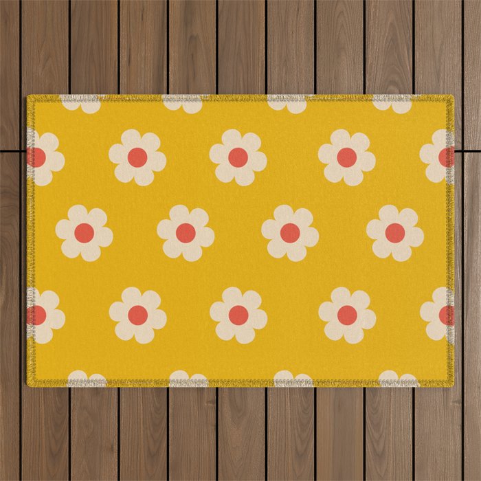 Yellow, Pink and Cream Daisy Flower Outdoor Rug Gallery Image 1