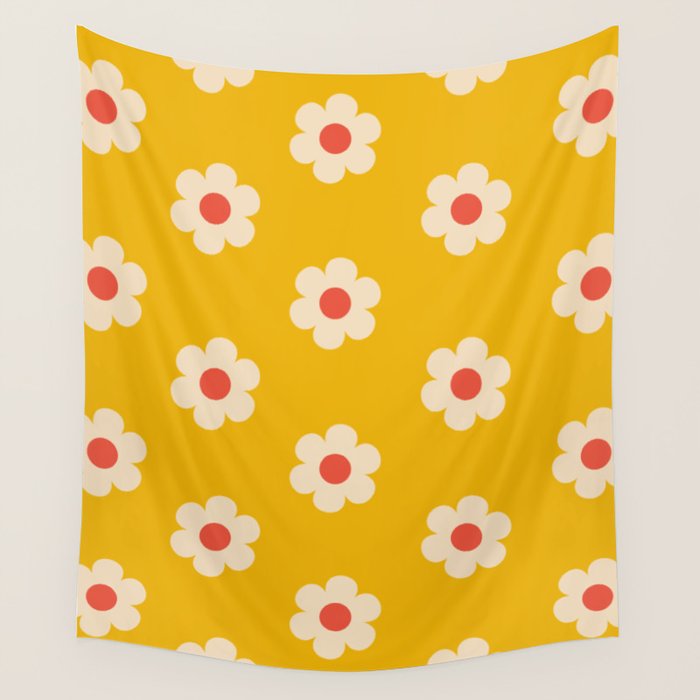 Yellow, Pink and Cream Daisy Flower Wall Tapestry Gallery Image 1