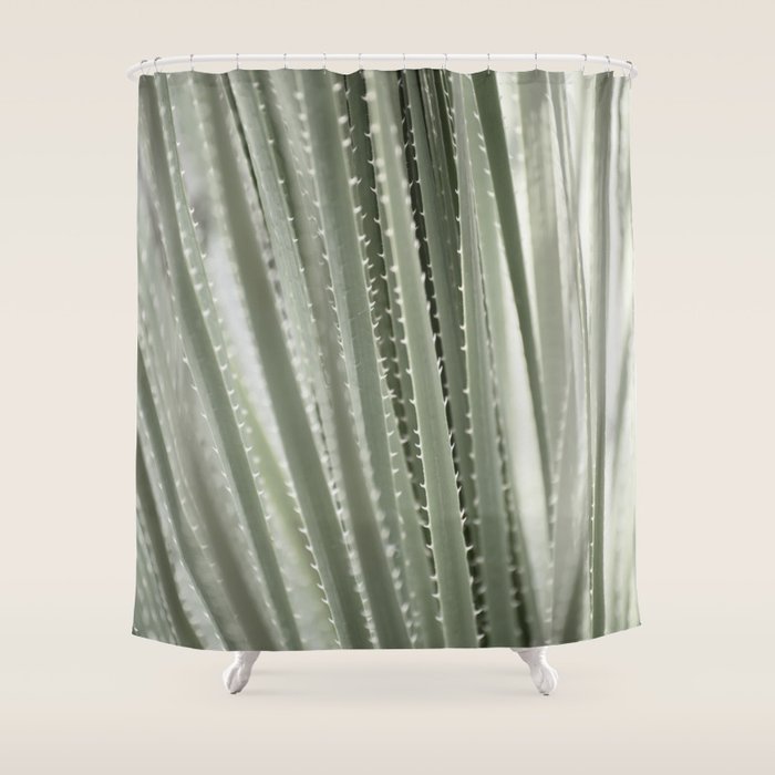 Yucca leaves pattern in sage green   Summer nature and travel photography Shower Curtain Gallery Image 1