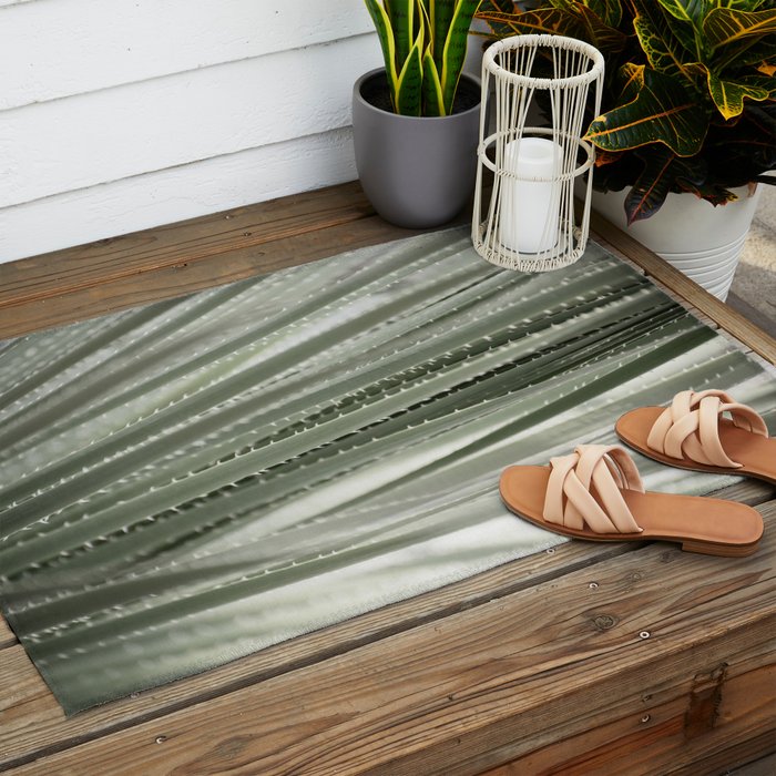 Yucca leaves pattern in sage green   Summer nature and travel photography Outdoor Rug Gallery Image 2
