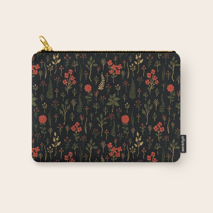 Green, Red-Orange, and Black Floral/Botanical Print Carry All Pouch Gallery Image 1