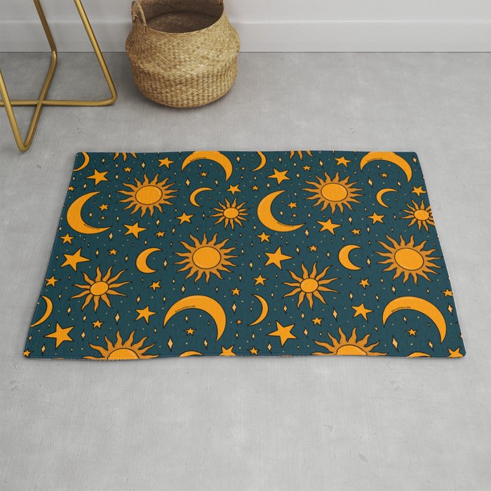 Vintage Sun and Star Print in Navy Rug Gallery Image 1