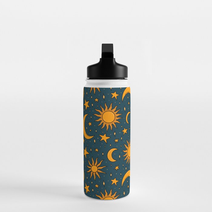 Vintage Sun and Star Print in Navy Water Bottle Gallery Image 3