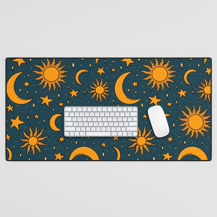 Vintage Sun and Star Print in Navy Desk Mat Gallery Image 1