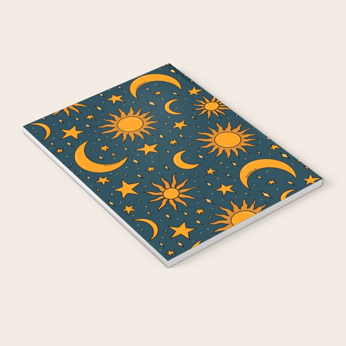 Vintage Sun and Star Print in Navy Notebook Gallery Image 3