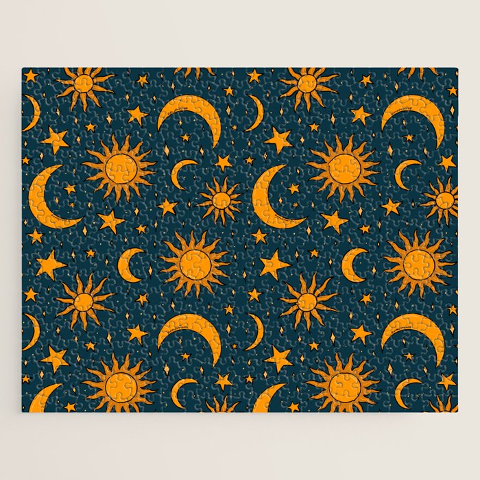 Vintage Sun and Star Print in Navy Jigsaw Puzzle Gallery Image 1