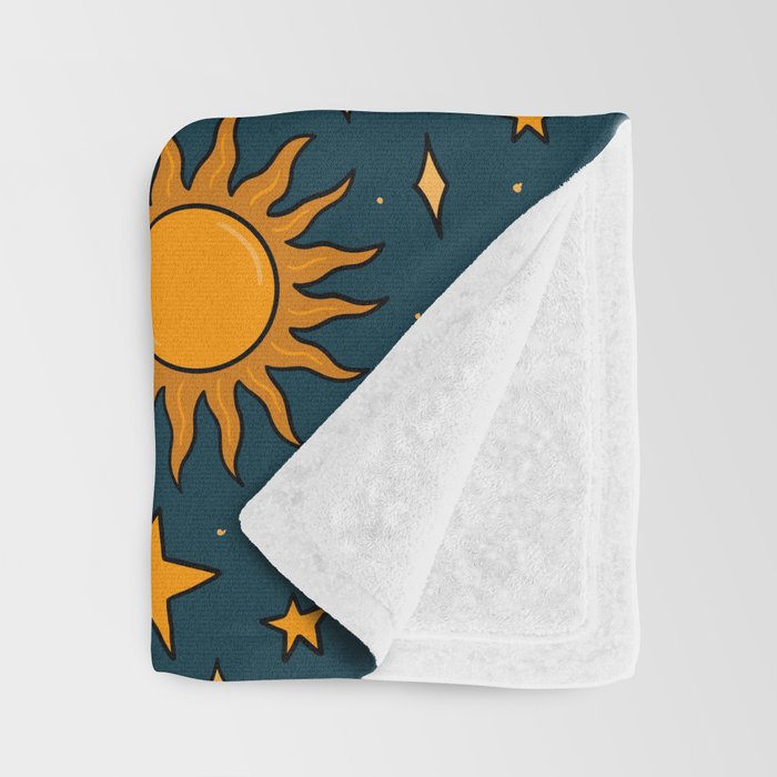 Vintage Sun and Star Print in Navy Throw Blanket Gallery Image 3