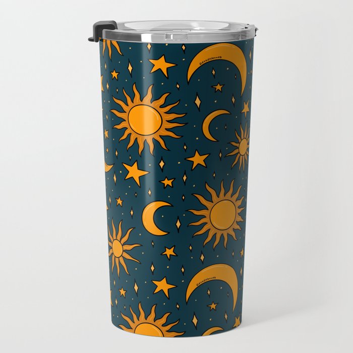 Vintage Sun and Star Print in Navy Travel Mug Gallery Image 3
