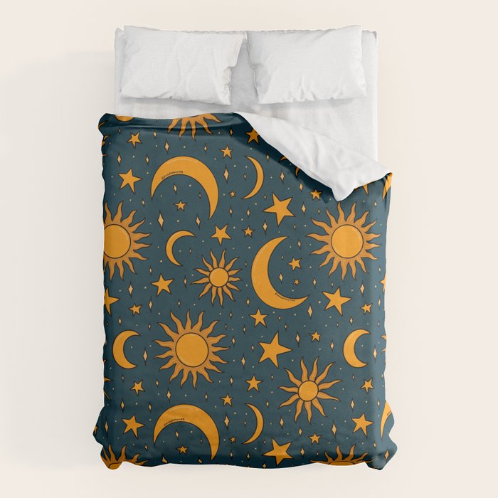 Vintage Sun and Star Print in Navy Duvet Cover Gallery Image 6