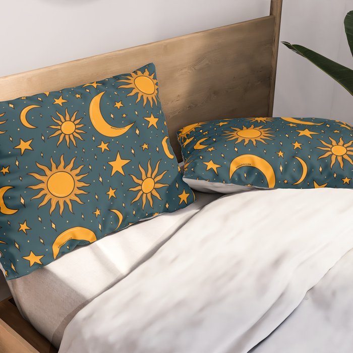 Vintage Sun and Star Print in Navy Pillow Sham Gallery Image 2