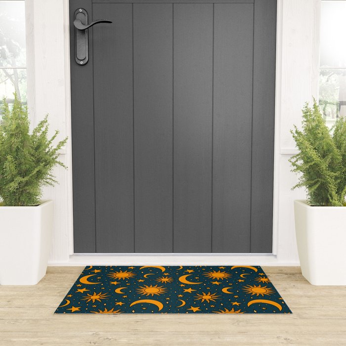 Vintage Sun and Star Print in Navy Welcome Mat Gallery Image 3