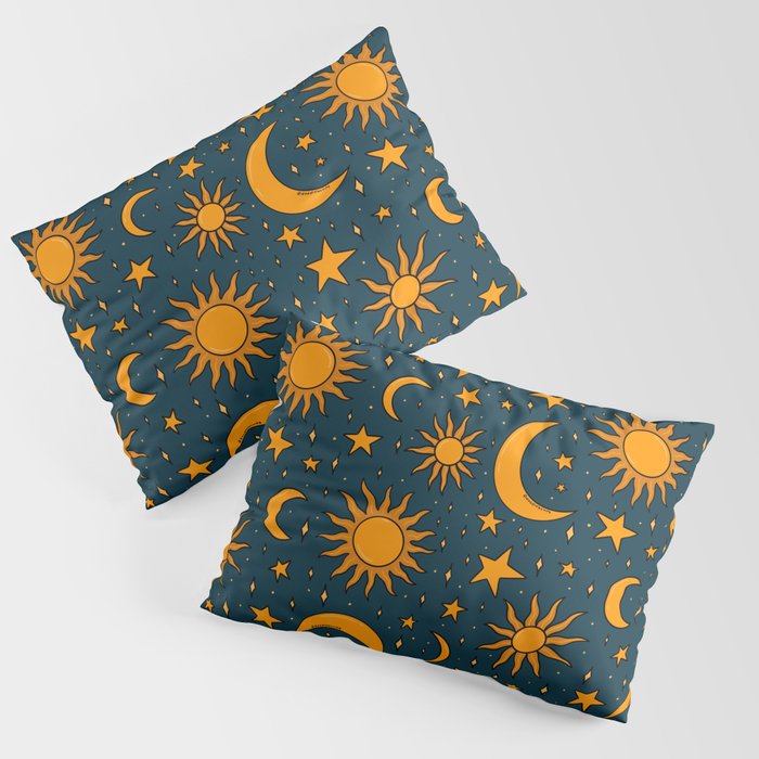 Vintage Sun and Star Print in Navy Pillow Sham Gallery Image 1