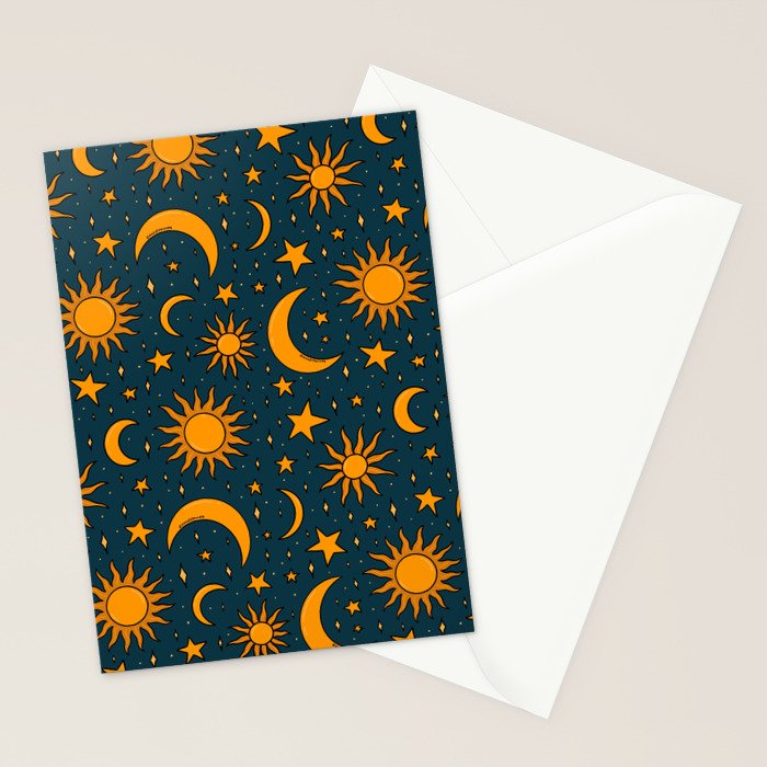 Vintage Sun and Star Print in Navy Stationery Card Gallery Image 2
