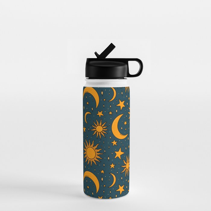 Vintage Sun and Star Print in Navy Water Bottle Gallery Image 1