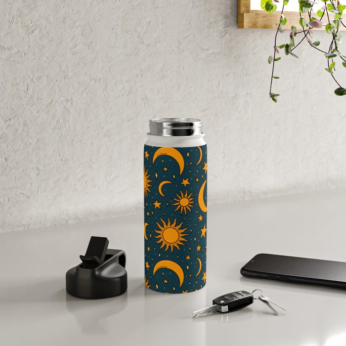 Vintage Sun and Star Print in Navy Water Bottle Gallery Image 4
