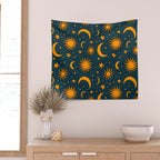 Vintage Sun and Star Print in Navy Wall Tapestry Gallery Image 2