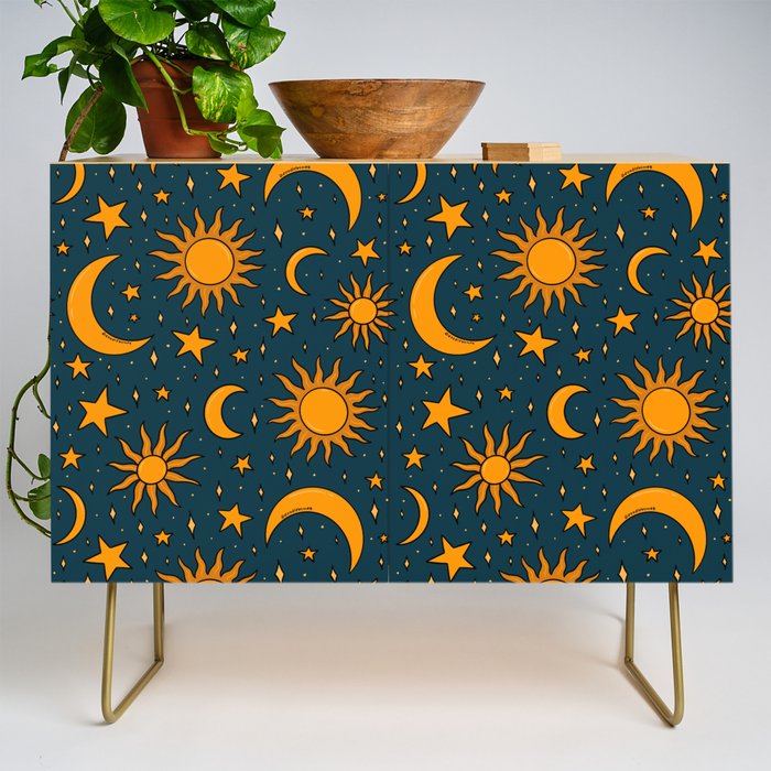 Vintage Sun and Star Print in Navy Credenza Gallery Image 1