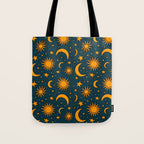 Vintage Sun and Star Print in Navy Tote Bag Gallery Image 1