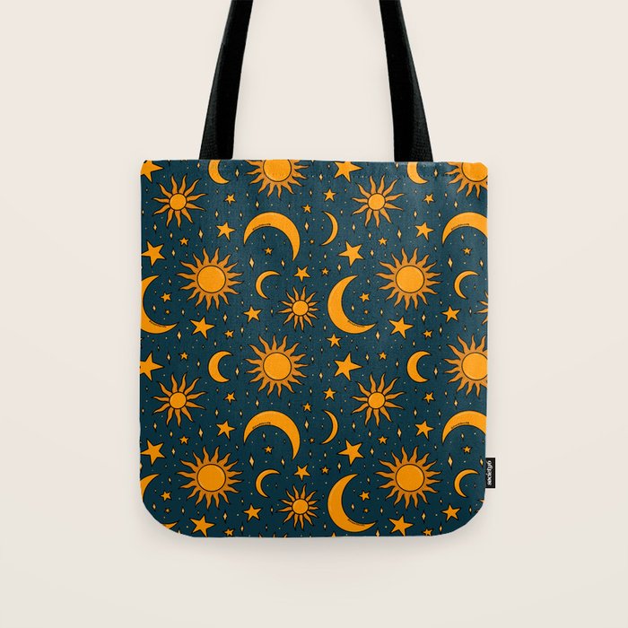 Vintage Sun and Star Print in Navy Tote Bag Gallery Image 1