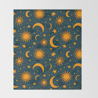 Vintage Sun and Star Print in Navy Throw Blanket Gallery Image 2