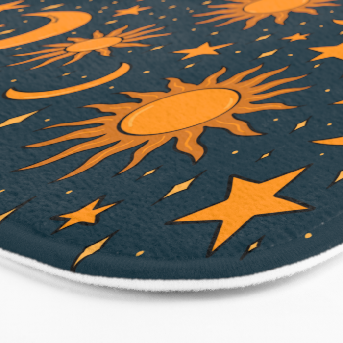 Vintage Sun and Star Print in Navy Bath Mat Gallery Image 3