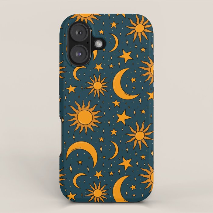 Vintage Sun and Star Print in Navy iPhone Case Gallery Image 1