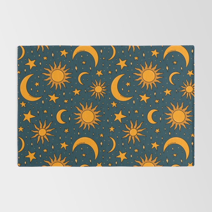 Vintage Sun and Star Print in Navy Rug Gallery Image 2