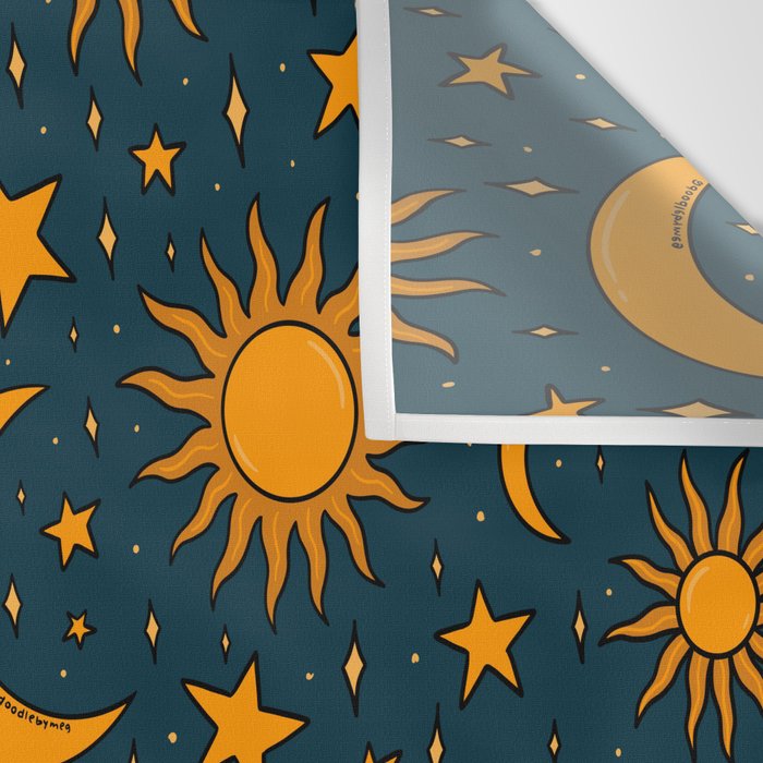Vintage Sun and Star Print in Navy Wall Tapestry Gallery Image 3