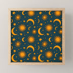 Vintage Sun and Star Print in Navy Mini Art Print Gallery Image 1