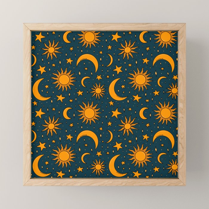 Vintage Sun and Star Print in Navy Mini Art Print Gallery Image 1