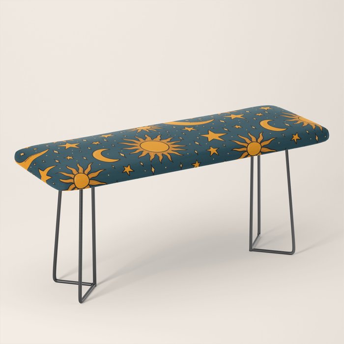 Vintage Sun and Star Print in Navy Bench Gallery Image 1
