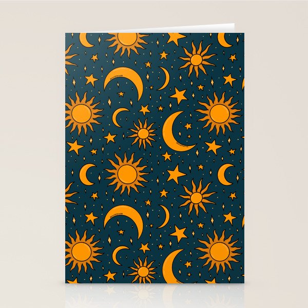 Vintage Sun and Star Print in Navy Stationery Card Gallery Image 1