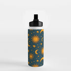 Vintage Sun and Star Print in Navy Water Bottle Gallery Image 2